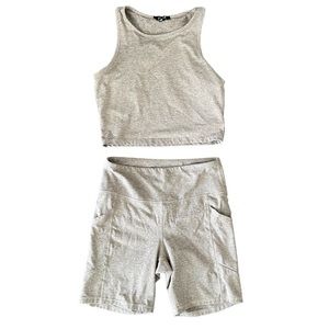 Zobha Workout Fitness Gym Active Set Top Bike Shorts Tan Brown Stretch Workout